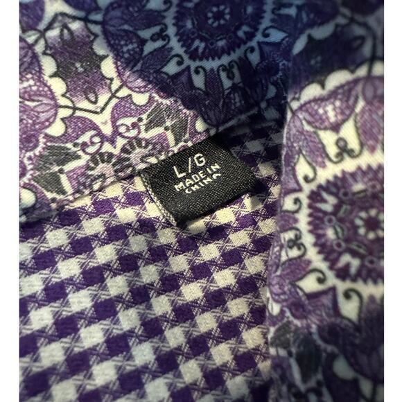 Robert Graham Men's Plaid Paisley Flip Cuff Shirt Purple Size Large Bold Casual - Picture 5 of 12